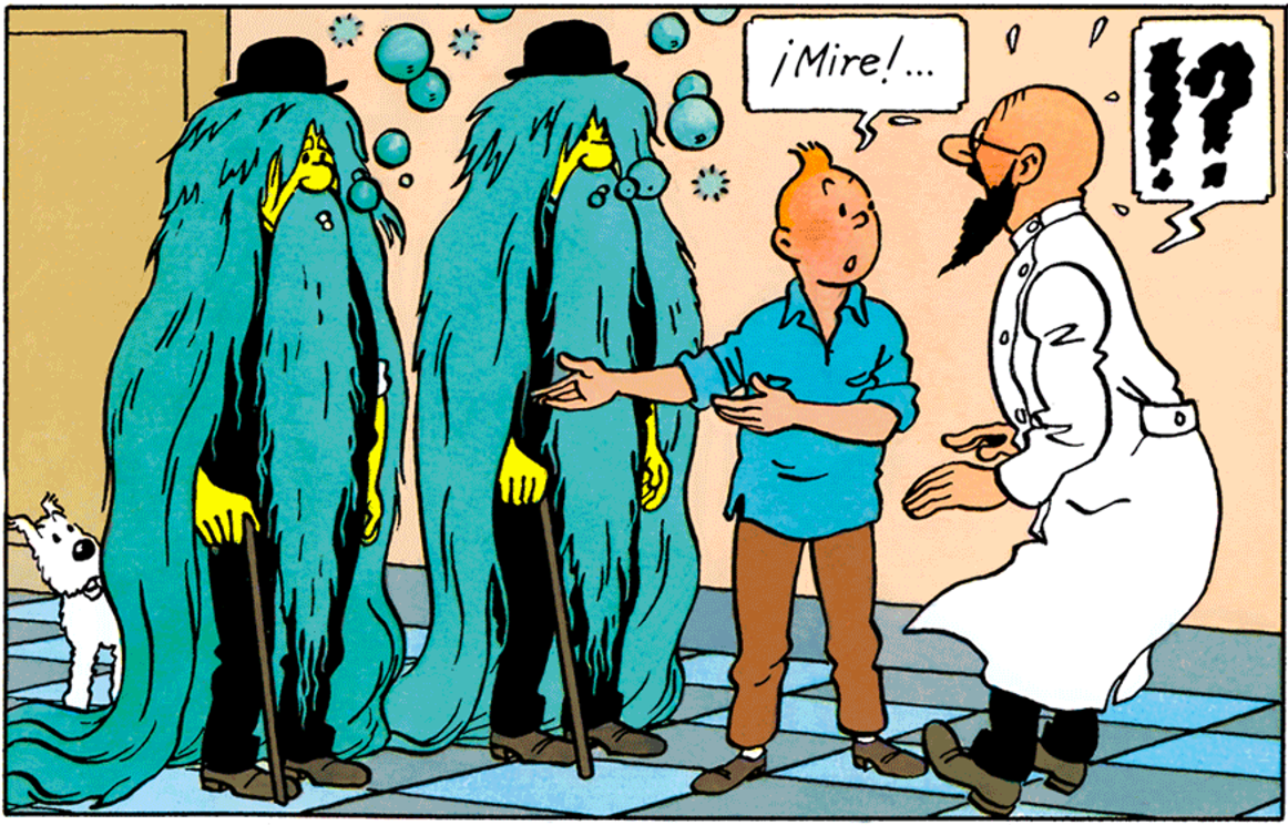 Les Dupondt cheveux longs dans Tintin au pays de l'or noir